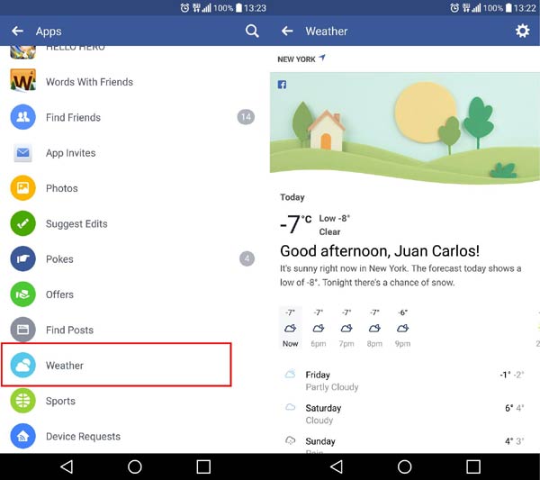 Facebook Weather App Feature